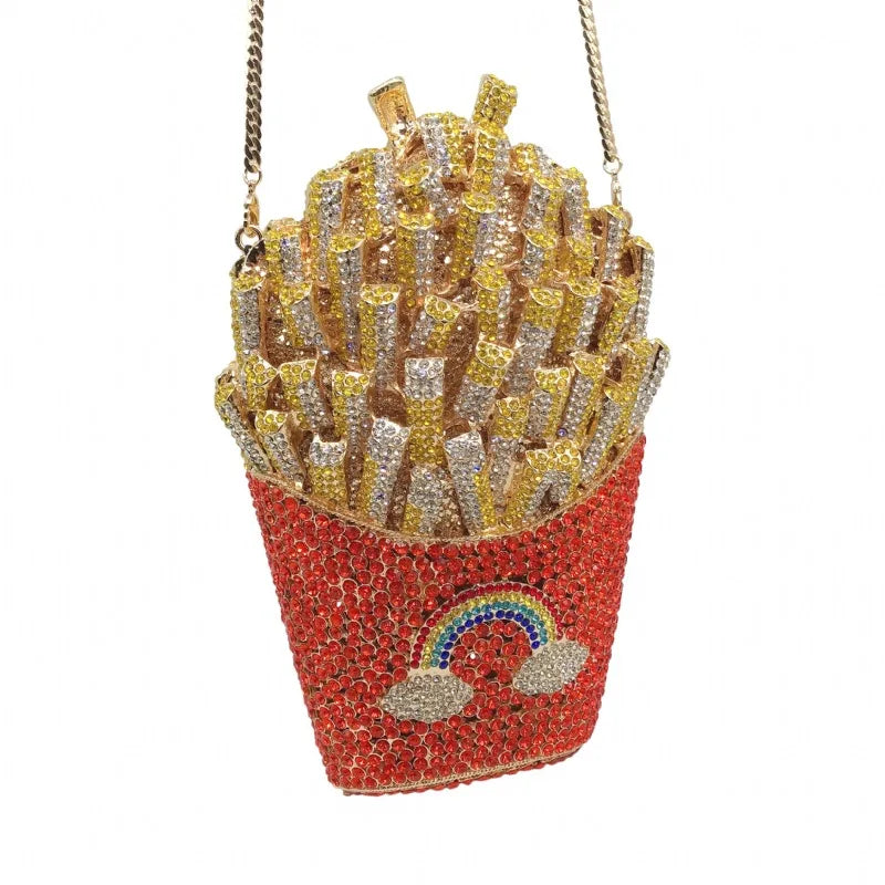 French Fry Shaped Rhinestone Clutch