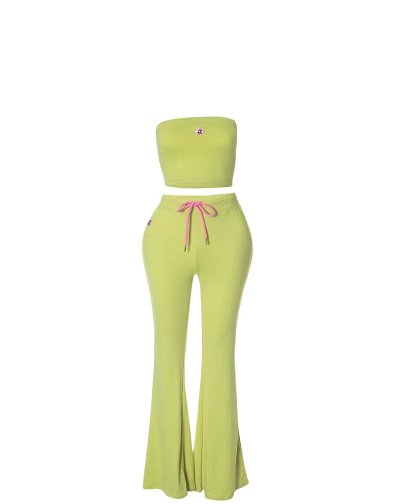 Lime Flare Drawstring Pant Set