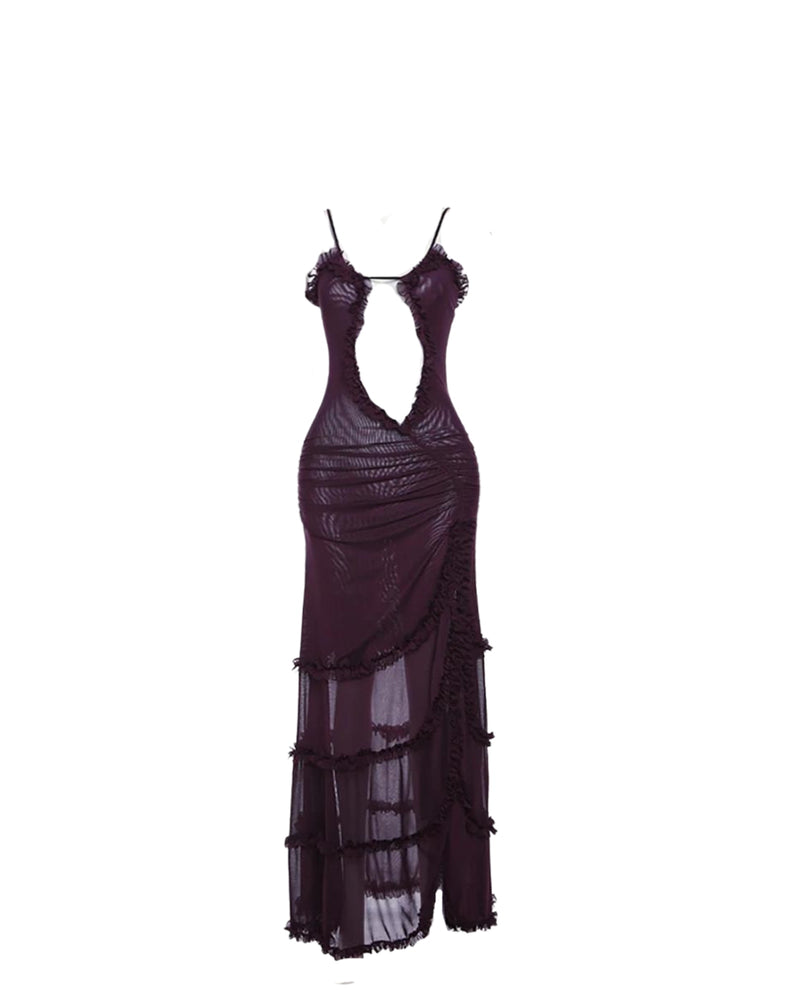 Laila Maxi Dress With Ruffle Bottom - Purple