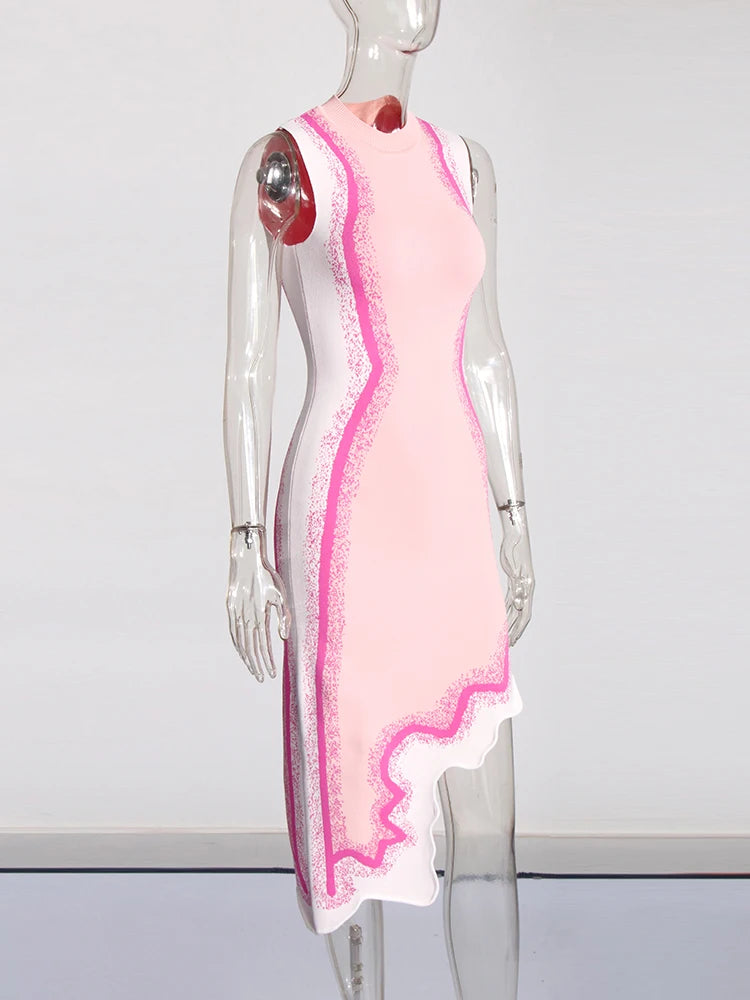 Wavy Body Contour Dress - Pink