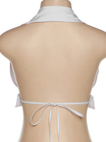 White Button Halter V-Neck