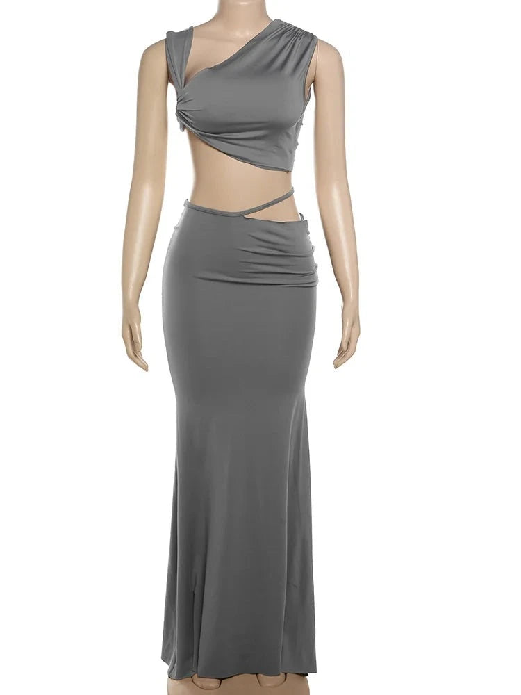 Cherish This Sleeveless Ruched Maxi Skirt Set