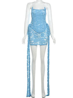 Turquoise Lace Draped Mini