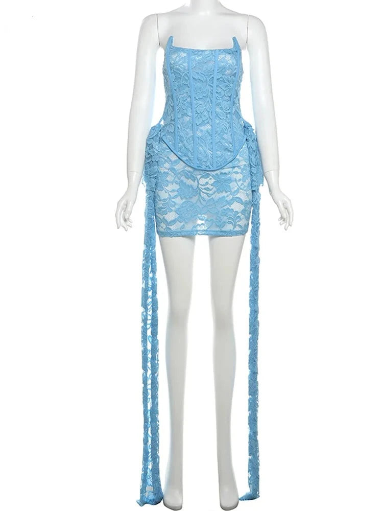 Turquoise Lace Draped Mini