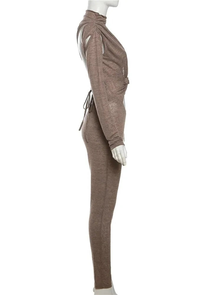 Brownie Cut Out Front Long Sleeve Jumpsuit