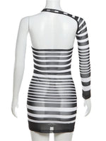 Vera Striped Mesh One Sleeve Mini