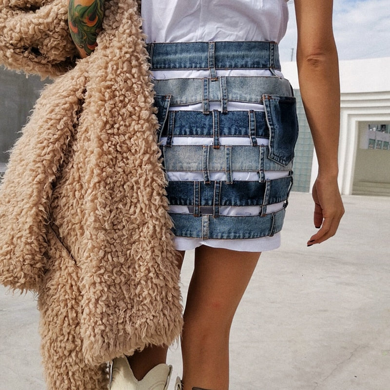 Patchwork Denim Skirt